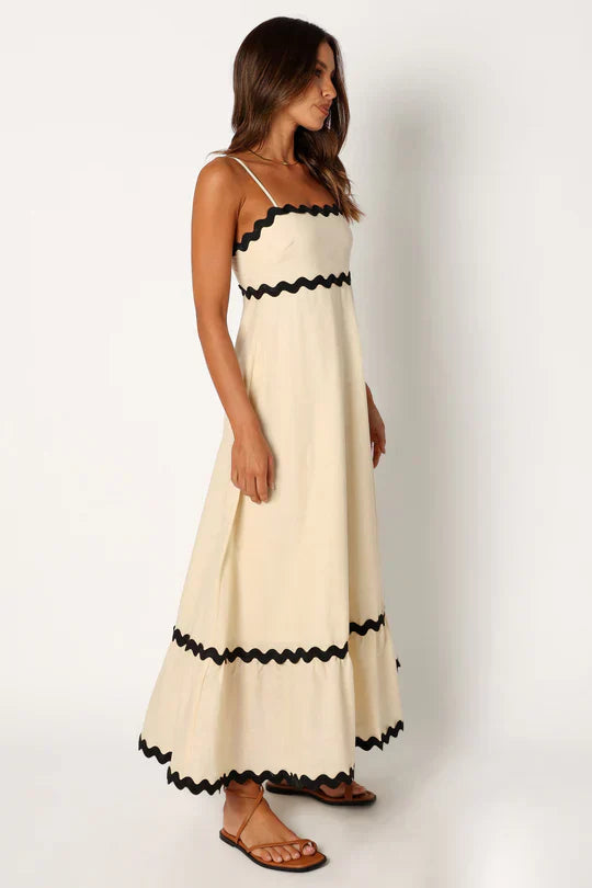 Women's Maxi Dress – Lightweight – Spaghetti Straps – Elegant Loose Fit – Zigzag Details