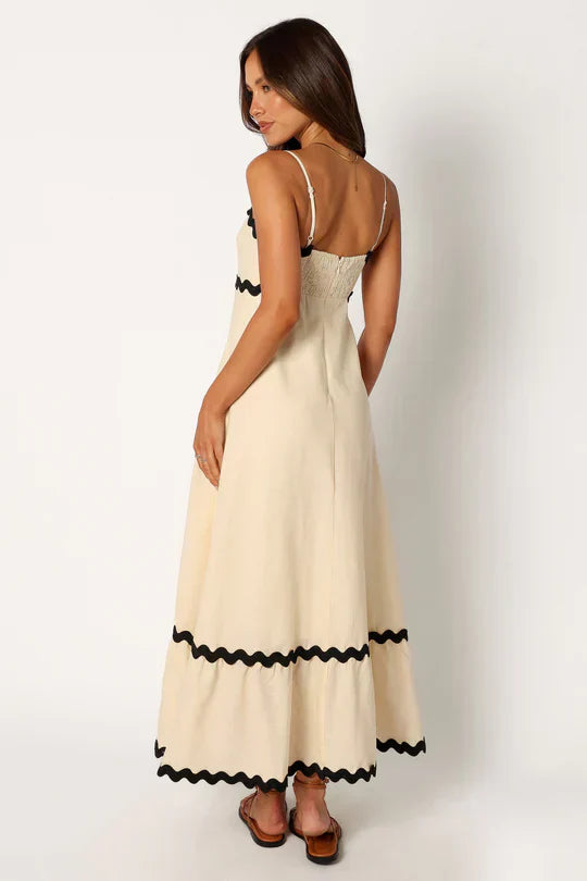 Women's Maxi Dress – Lightweight – Spaghetti Straps – Elegant Loose Fit – Zigzag Details