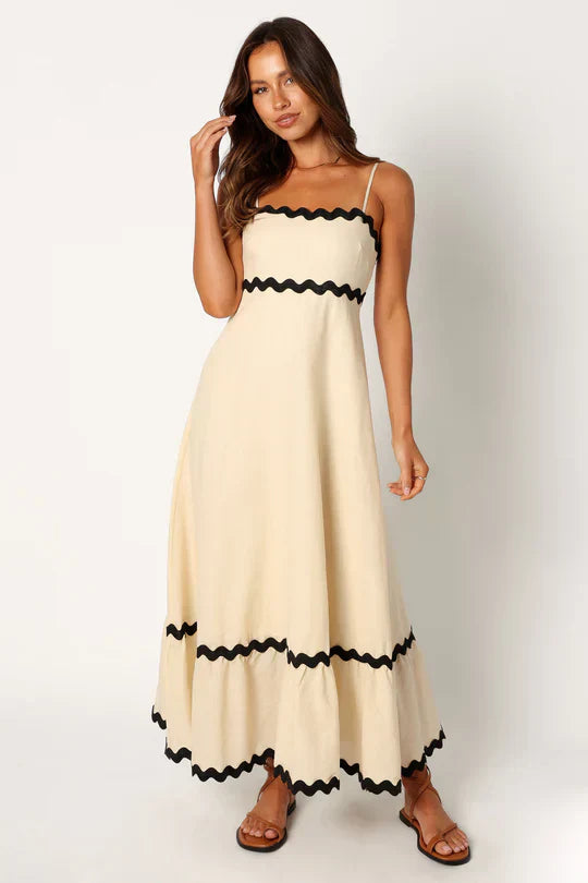 Women's Maxi Dress – Lightweight – Spaghetti Straps – Elegant Loose Fit – Zigzag Details
