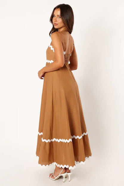 Women's Maxi Dress – Lightweight – Spaghetti Straps – Elegant Loose Fit – Zigzag Details