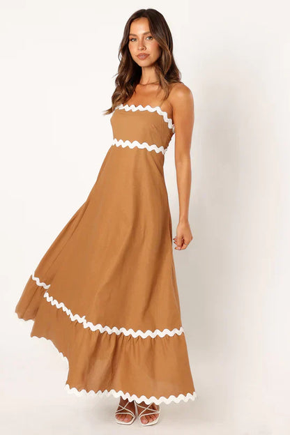 Women's Maxi Dress – Lightweight – Spaghetti Straps – Elegant Loose Fit – Zigzag Details