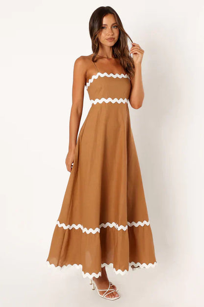 Women's Maxi Dress – Lightweight – Spaghetti Straps – Elegant Loose Fit – Zigzag Details