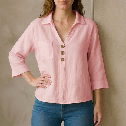 Relaxed Fit Collared V-Neck Shirt for Women – Casual Comfortable Style