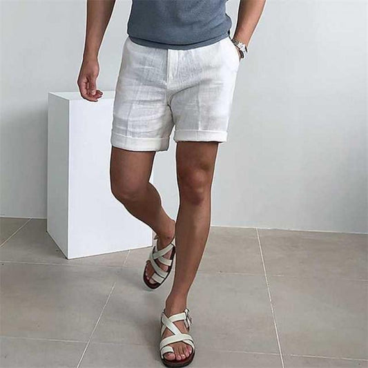 Men's Shorts – Relaxed Fit – Linen – Rolled-Up Legs – Breathable for Everyday Use
