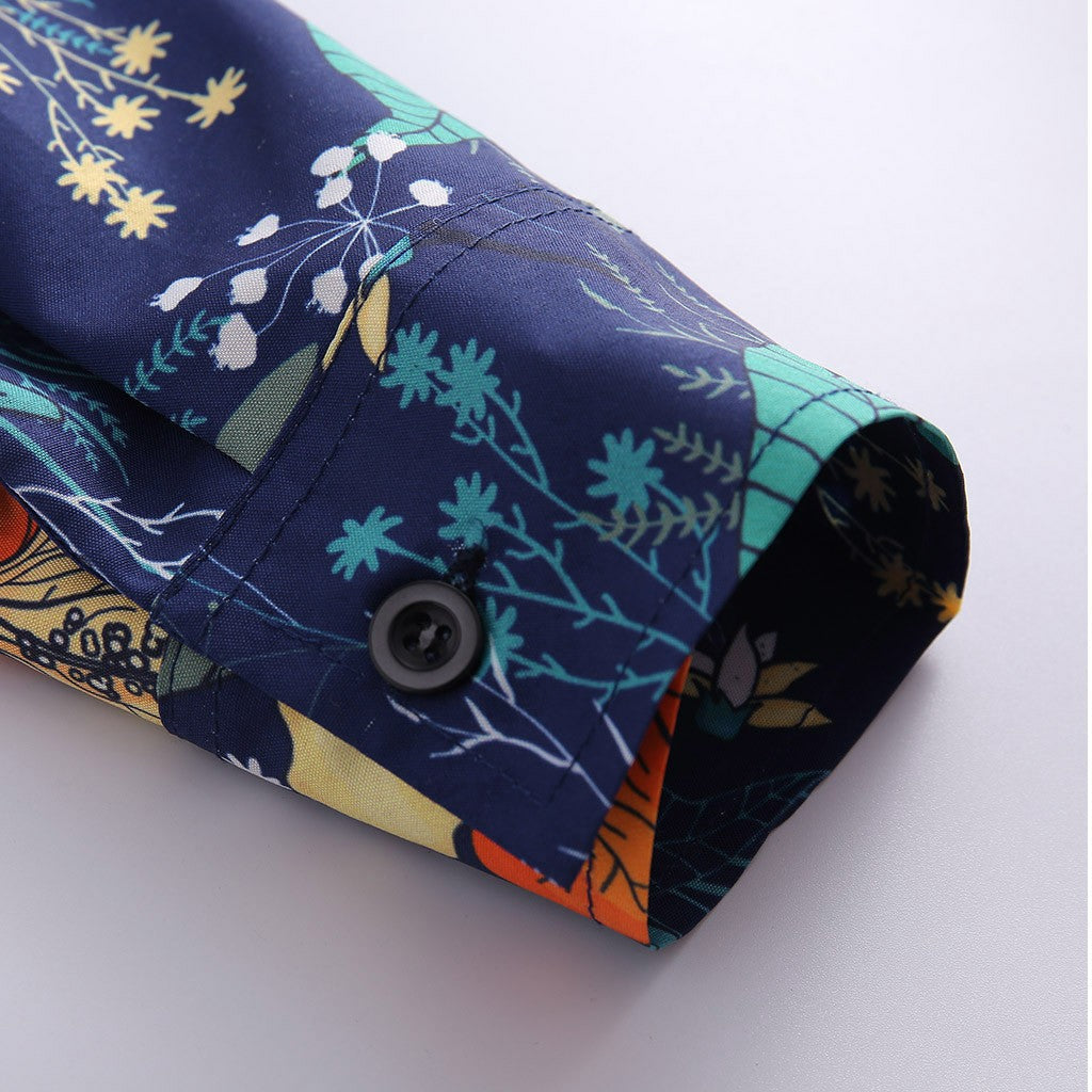 Men's Shirt - Long Sleeve - Button Closure - Floral Pattern - Slim Fit