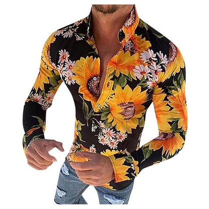 Men's Shirt - Long Sleeve - Button Closure - Floral Pattern - Slim Fit
