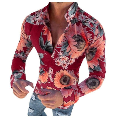 Men's Shirt - Long Sleeve - Button Closure - Floral Pattern - Slim Fit