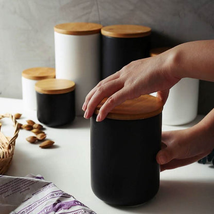 Minimalist Ceramic Bamboo Storage Canister