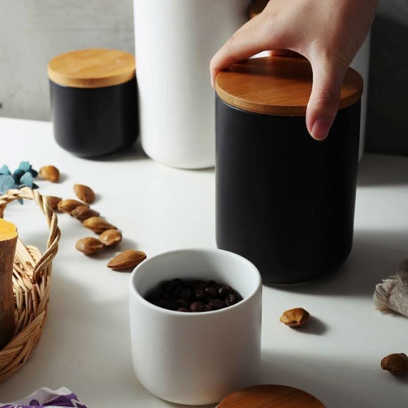 Minimalist Ceramic Bamboo Storage Canister
