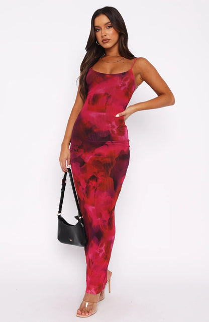 Women's Maxi Dress – Slim Fit – Spaghetti Straps – Floral Pattern – Lightweight and Breathable