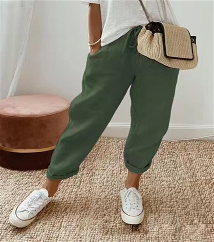 Women's Pants – Relaxed Fit – Breathable Blend – Drawstring Waist – Abstract Print – Cropped