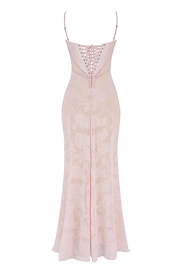 Women's Maxi Dress – Spaghetti Straps – Embroidered Lace – Elegant Long Silhouette