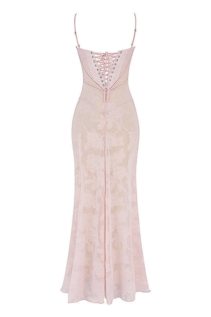 Women's Maxi Dress – Spaghetti Straps – Embroidered Lace – Elegant Long Silhouette