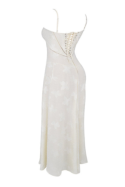 Women's Maxi Dress – Spaghetti Straps – Embroidered Lace – Elegant Long Silhouette