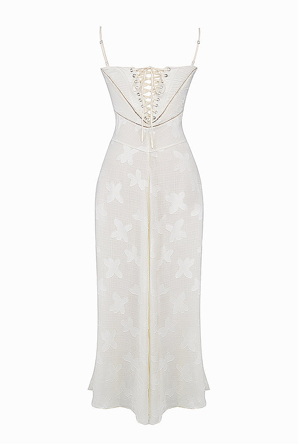 Women's Maxi Dress – Spaghetti Straps – Embroidered Lace – Elegant Long Silhouette