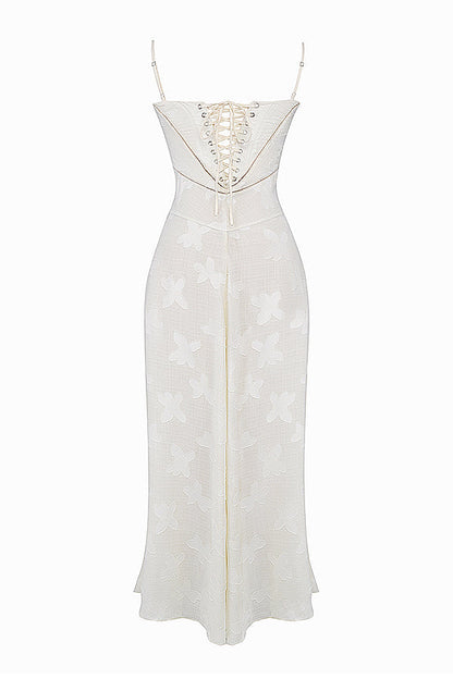Women's Maxi Dress – Spaghetti Straps – Embroidered Lace – Elegant Long Silhouette
