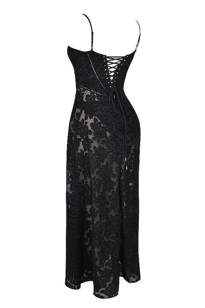 Women's Maxi Dress – Spaghetti Straps – Embroidered Lace – Elegant Long Silhouette