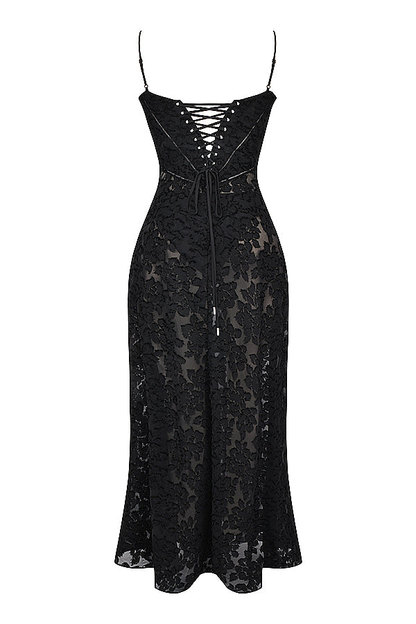 Women's Maxi Dress – Spaghetti Straps – Embroidered Lace – Elegant Long Silhouette