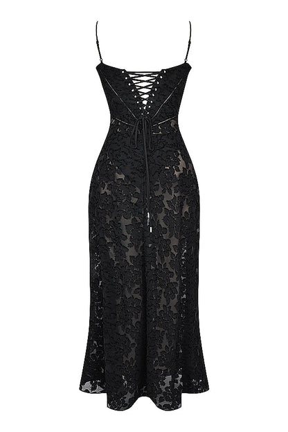 Women's Maxi Dress – Spaghetti Straps – Embroidered Lace – Elegant Long Silhouette