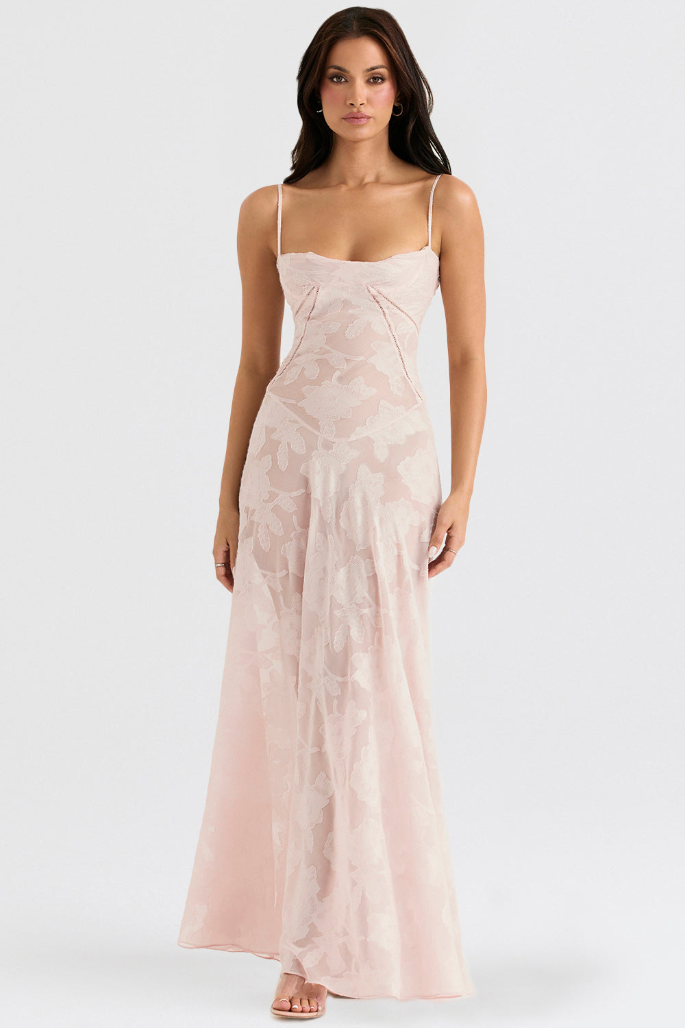 Women's Maxi Dress – Spaghetti Straps – Embroidered Lace – Elegant Long Silhouette
