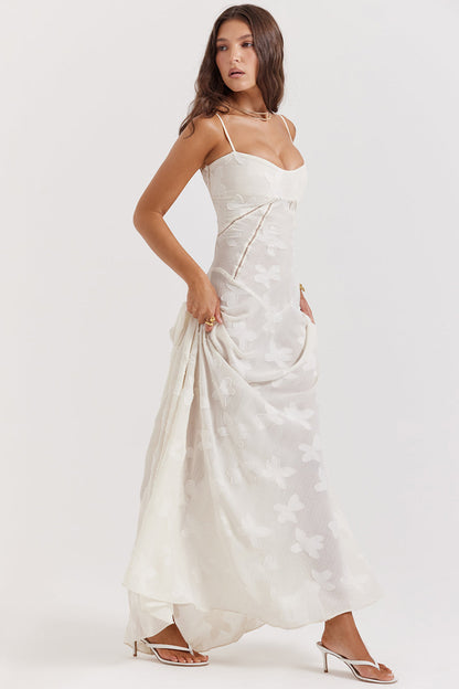 Women's Maxi Dress – Spaghetti Straps – Embroidered Lace – Elegant Long Silhouette