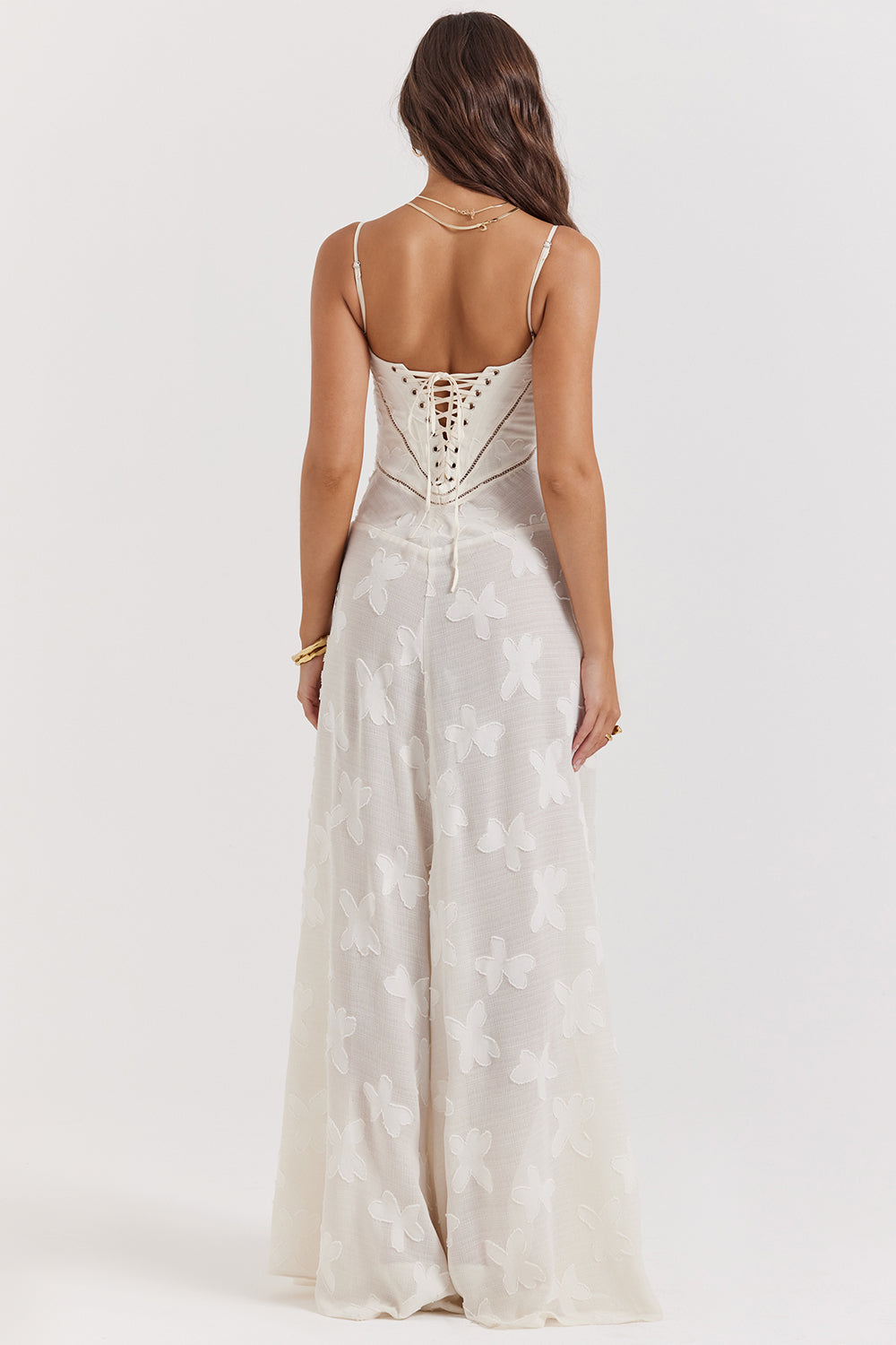 Women's Maxi Dress – Spaghetti Straps – Embroidered Lace – Elegant Long Silhouette