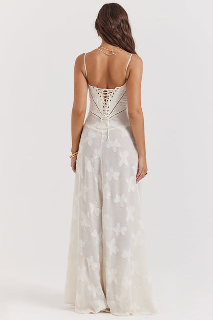 Women's Maxi Dress – Spaghetti Straps – Embroidered Lace – Elegant Long Silhouette