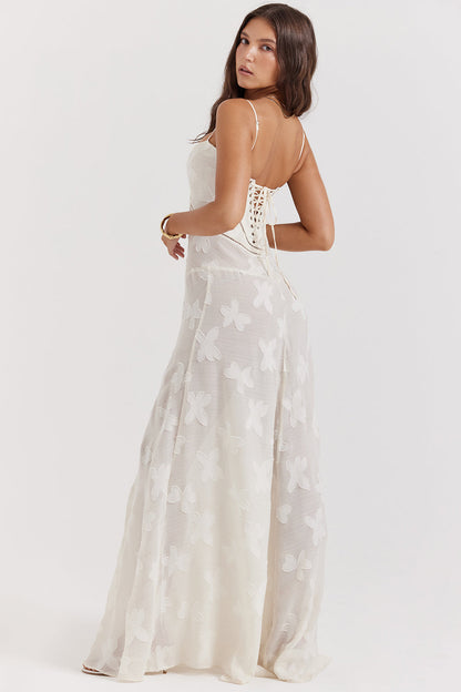 Women's Maxi Dress – Spaghetti Straps – Embroidered Lace – Elegant Long Silhouette