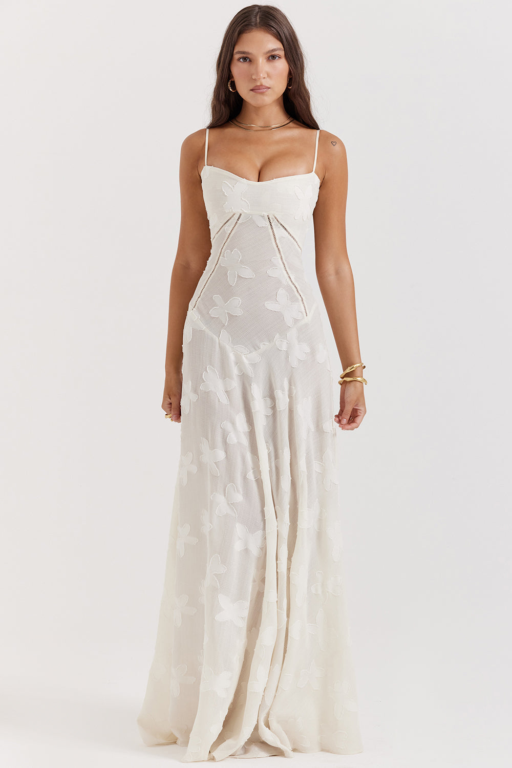Women's Maxi Dress – Spaghetti Straps – Embroidered Lace – Elegant Long Silhouette