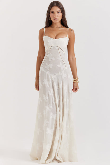 Women's Maxi Dress – Spaghetti Straps – Embroidered Lace – Elegant Long Silhouette