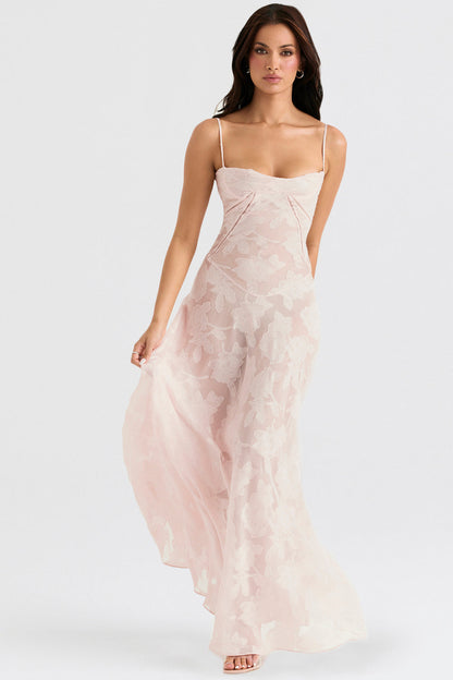 Women's Maxi Dress – Spaghetti Straps – Embroidered Lace – Elegant Long Silhouette