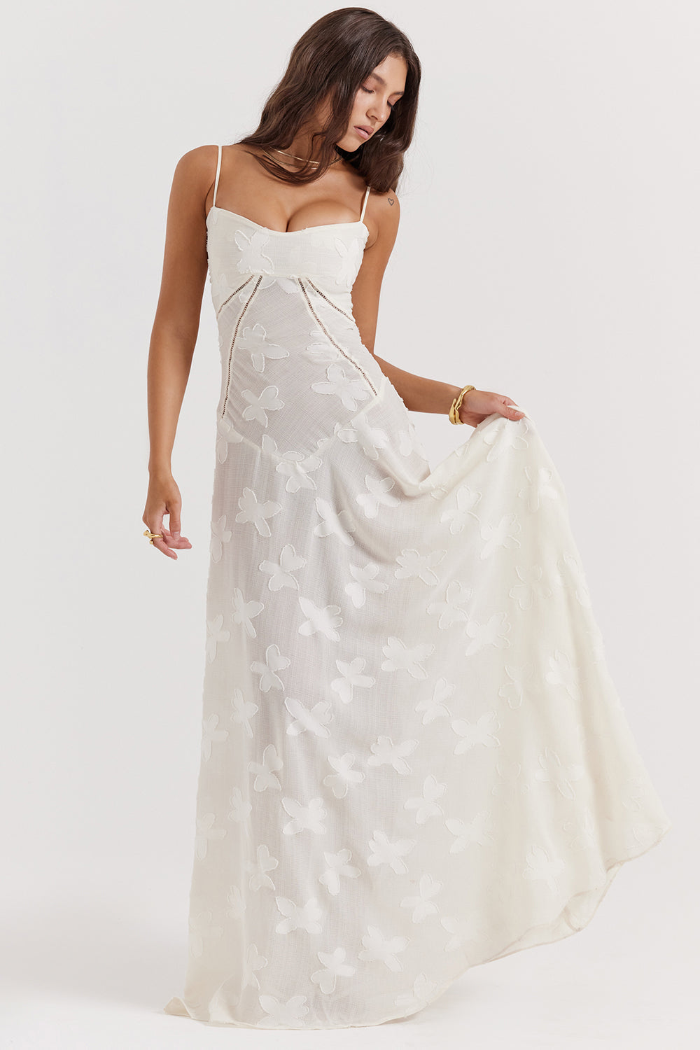 Women's Maxi Dress – Spaghetti Straps – Embroidered Lace – Elegant Long Silhouette