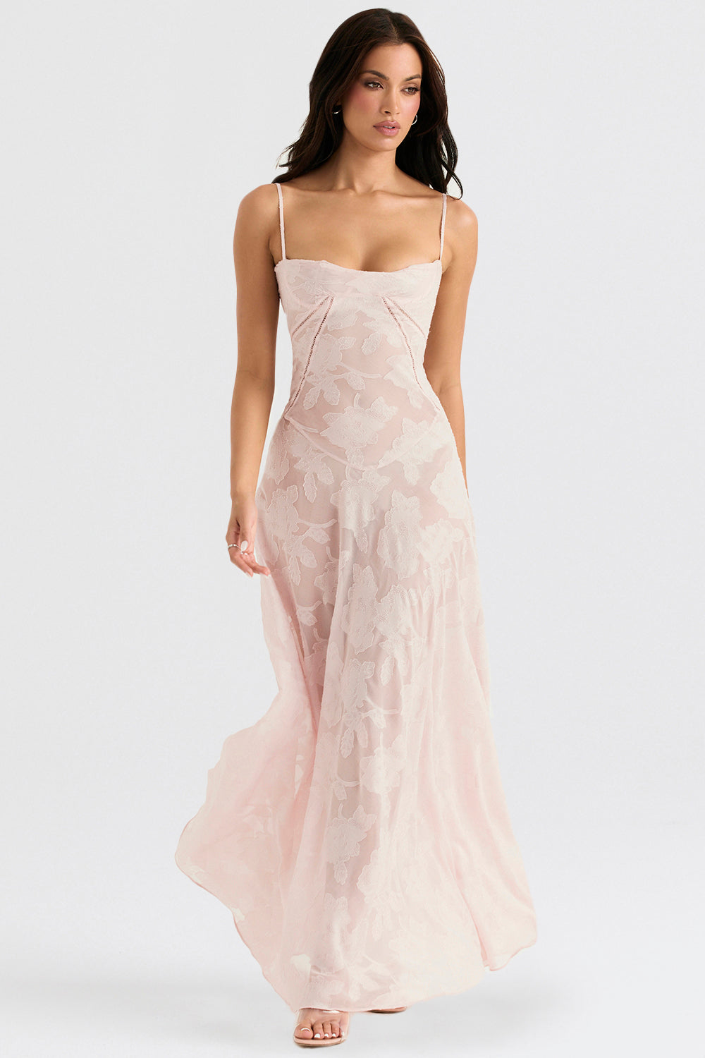 Women's Maxi Dress – Spaghetti Straps – Embroidered Lace – Elegant Long Silhouette