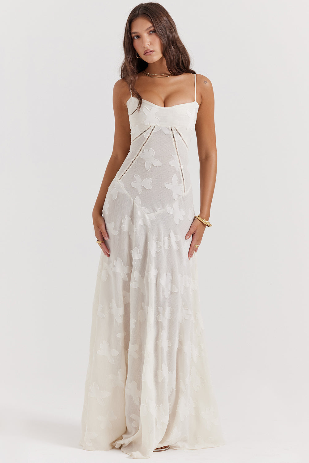 Women's Maxi Dress – Spaghetti Straps – Embroidered Lace – Elegant Long Silhouette