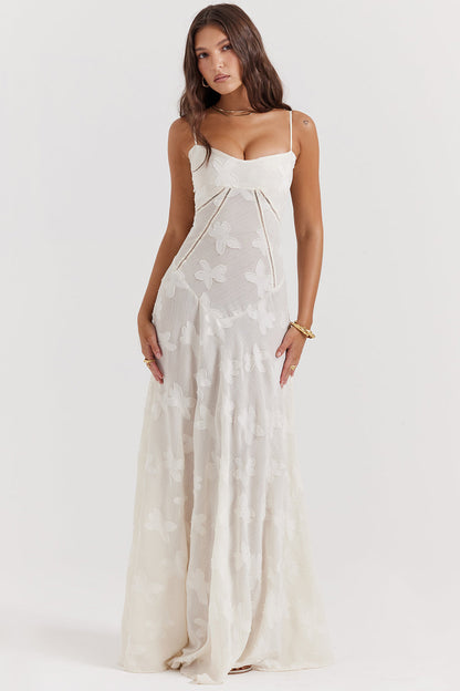 Women's Maxi Dress – Spaghetti Straps – Embroidered Lace – Elegant Long Silhouette