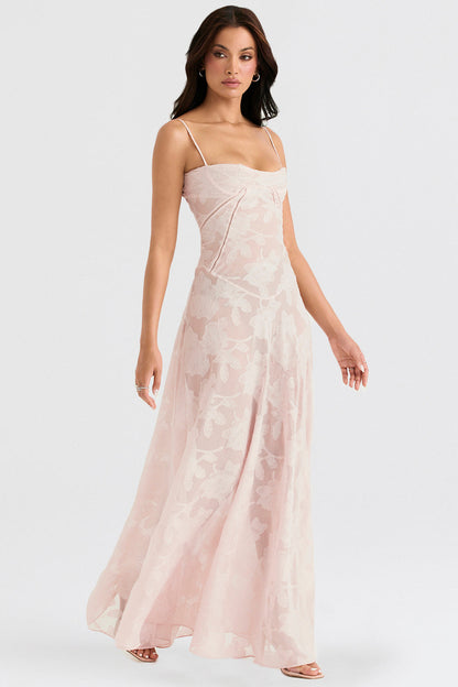 Women's Maxi Dress – Spaghetti Straps – Embroidered Lace – Elegant Long Silhouette