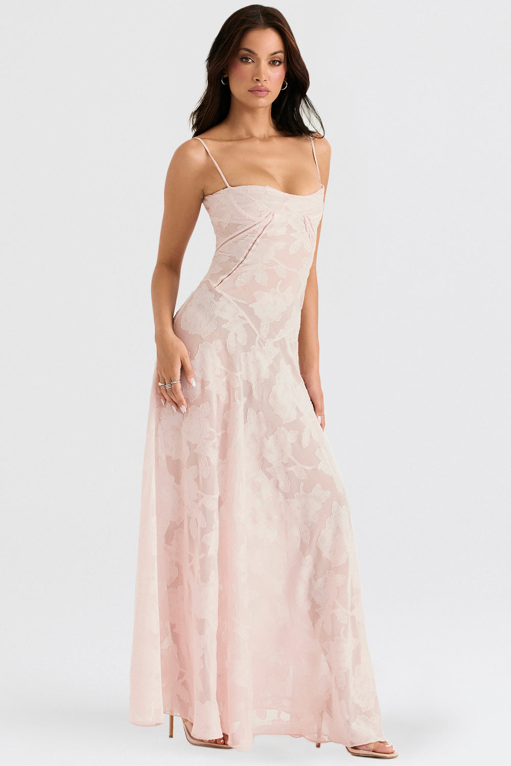 Women's Maxi Dress – Spaghetti Straps – Embroidered Lace – Elegant Long Silhouette