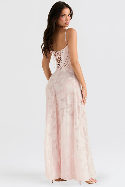 Women's Maxi Dress – Spaghetti Straps – Embroidered Lace – Elegant Long Silhouette