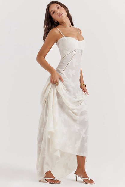 Women's Maxi Dress – Spaghetti Straps – Embroidered Lace – Elegant Long Silhouette