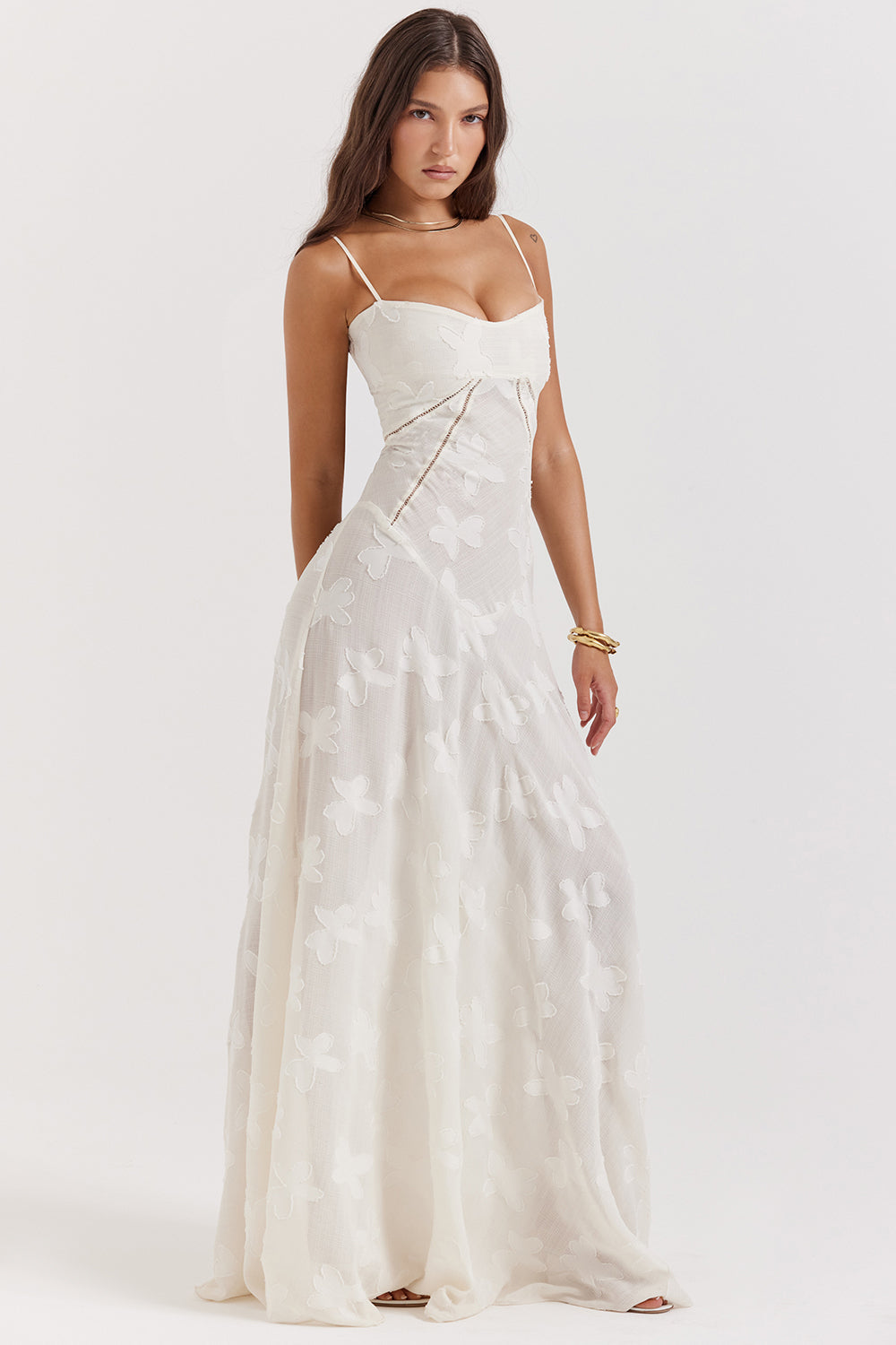 Women's Maxi Dress – Spaghetti Straps – Embroidered Lace – Elegant Long Silhouette