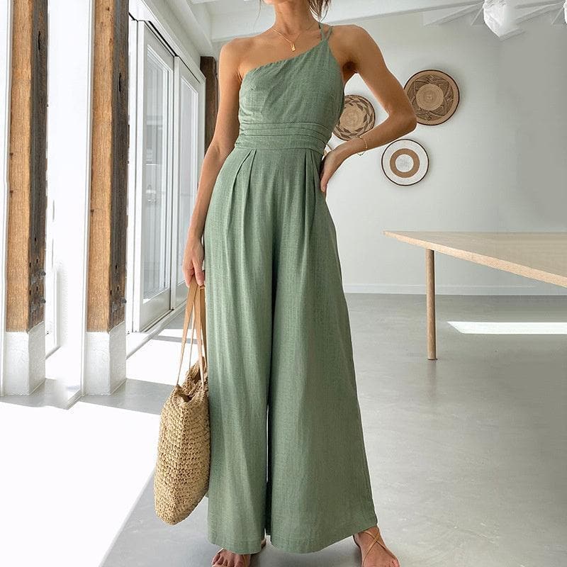 Women's Jumpsuit - One-Shoulder Design - Tailored Fit - Wide Legs - Elegant & Comfortable