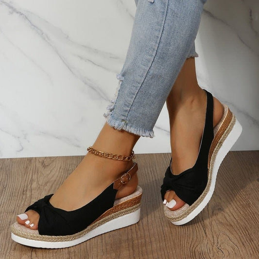 Women's Wedge Heel Sandals - Open Toe - Adjustable Ankle Strap - Comfortable Sole