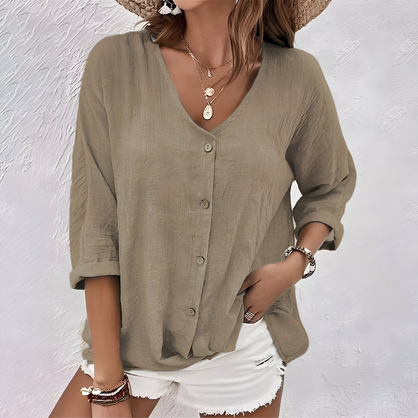 Relaxed Fit Button-Up Blouse for Women – Casual Comfort & Style