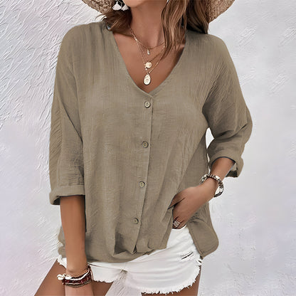 Relaxed Fit Button-Up Blouse for Women – Casual Comfort & Style