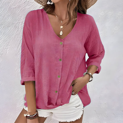 Relaxed Fit Button-Up Blouse for Women – Casual Comfort & Style