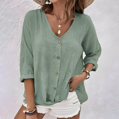 Relaxed Fit Button-Up Blouse for Women – Casual Comfort & Style