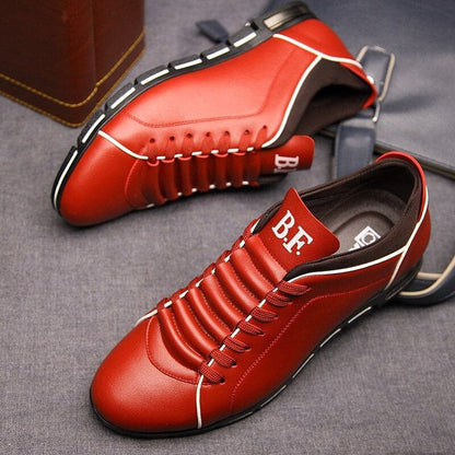 Men's Sneakers - Leather Look - Comfortable Design - Lace-Up Closure - Non-Slip Rubber Sole