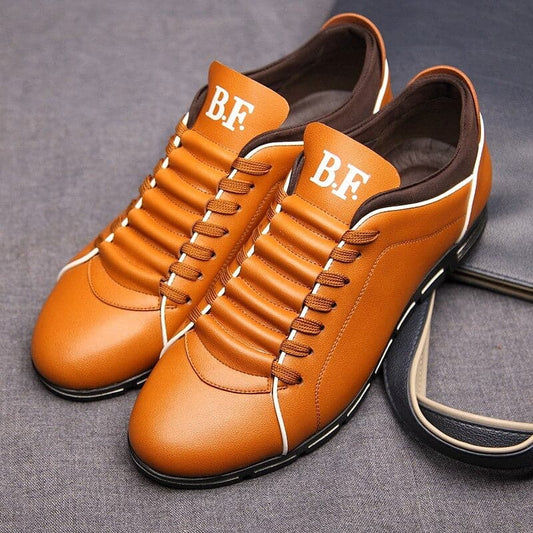 Men's Sneakers - Leather Look - Comfortable Design - Lace-Up Closure - Non-Slip Rubber Sole