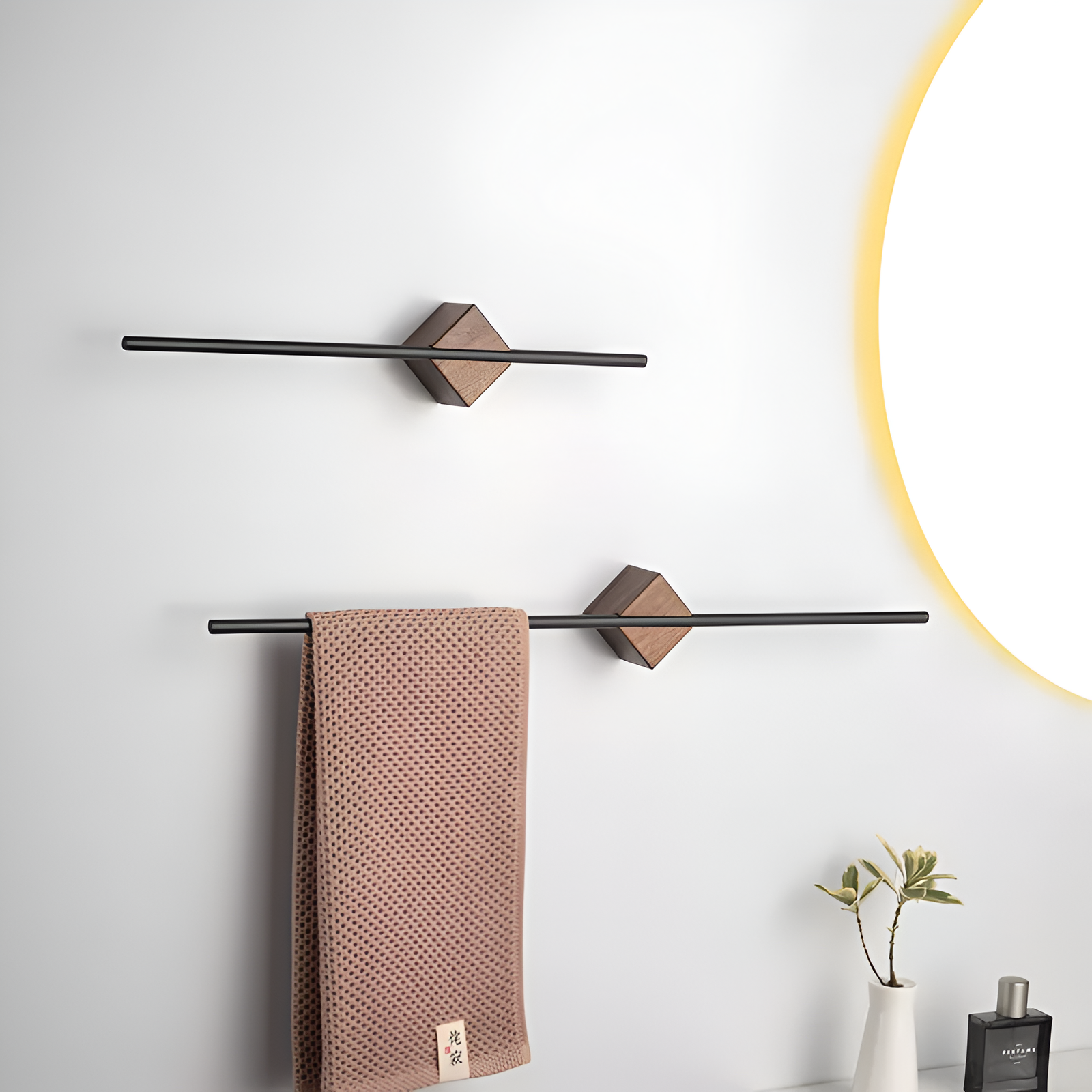 Minimalist Wood and Metal Towel Rack