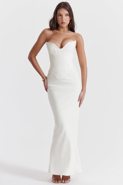 Women's Corset Dress – Strapless – Satin Look – Slim Fit – Floor-Length Party Dress